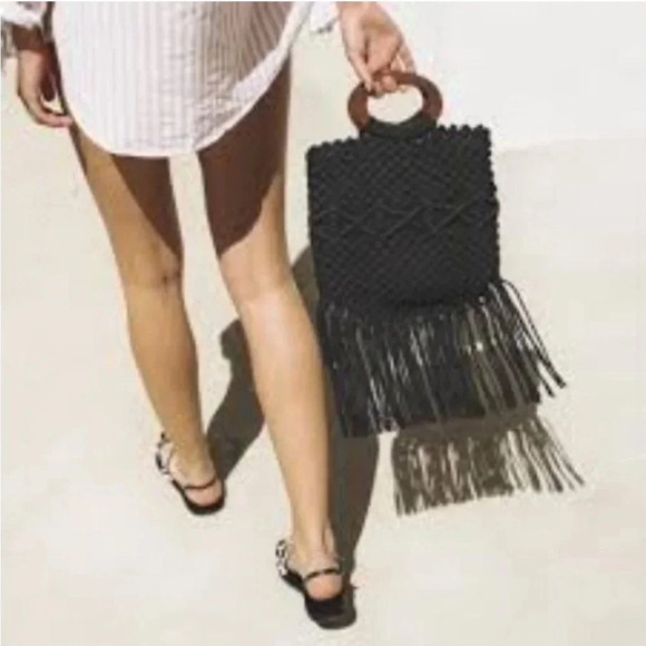 Danielle Nicole Handbags - Danielle Nicole Black Macramé Boho Crossbody/Handbag with Fringe.